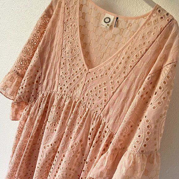 Anthropologie Coquette Akemi + Kin Bohemian Eyelet Swing Dress Blush Pink Size 0 - Picture 3 of 14